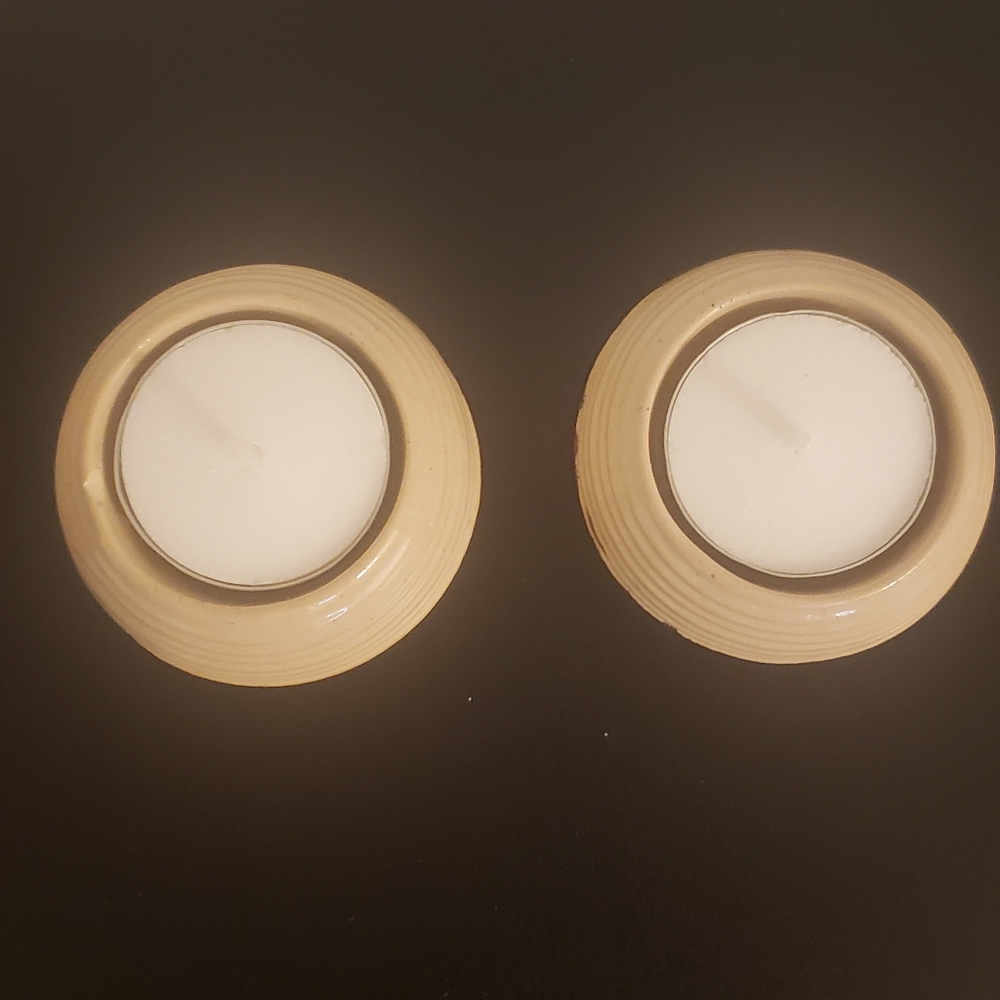 Two tone tea light candle holders (pair)